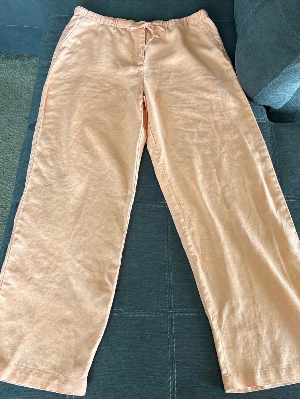 JM Collection Wide-Leg 100% linen orange Pants zipper and drawstring. 12